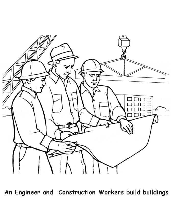 Engineer and Construction Workers Coloring Page