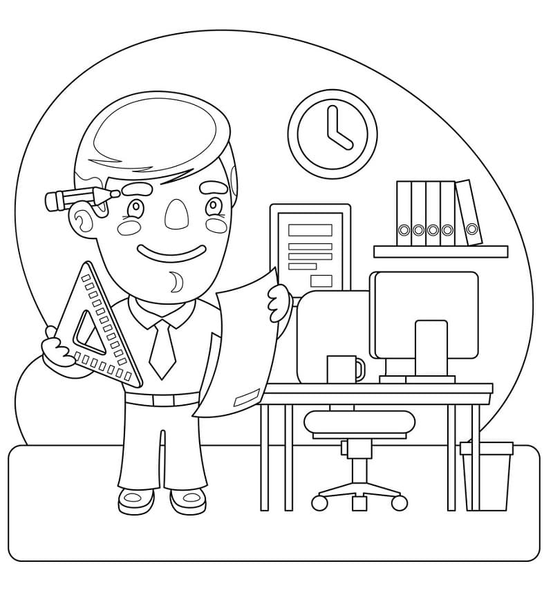 Engineer at Office Coloring Page