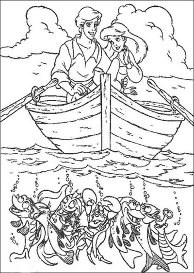 Eric And Ariel Sailing With Lobsters Disney Princess Se2a2 Coloring Page