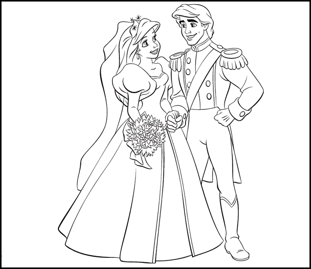 Eric And Aril In Weding Suits Disney Princess Coloring Page