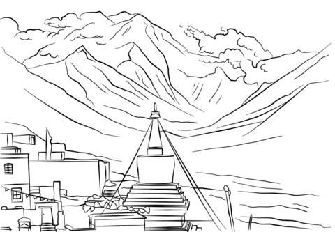 Everest Mountain Coloring Page