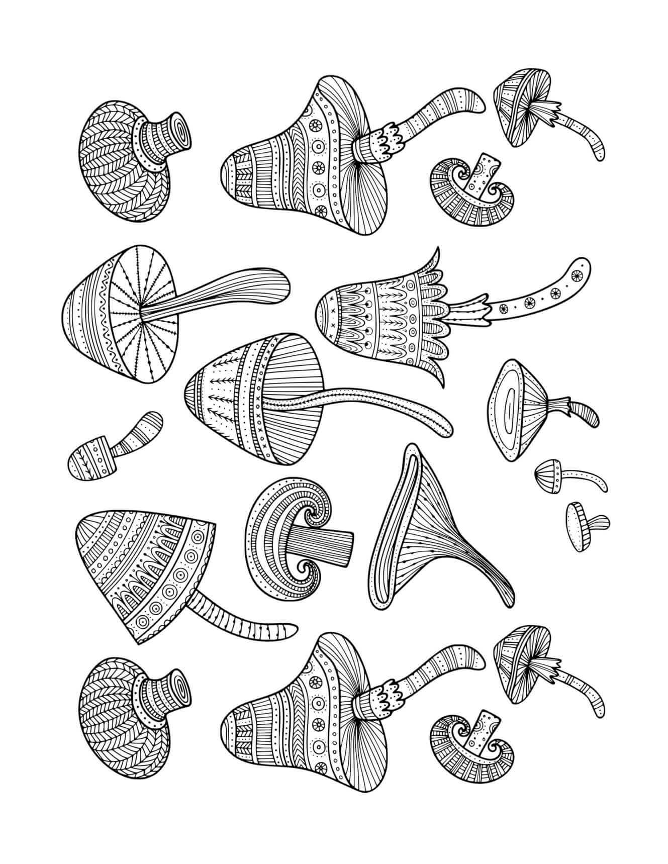 Fall Patterned Mushrooms For Adults To Color