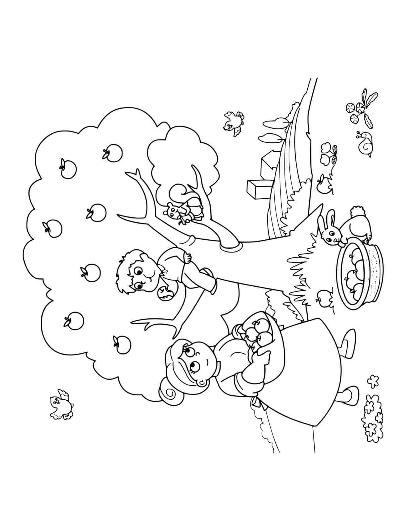 Fall Picking The Apples Mother Child Coloring Page