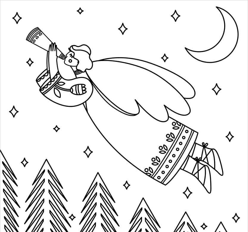 Fantasy Christmas Angel Coloring Page