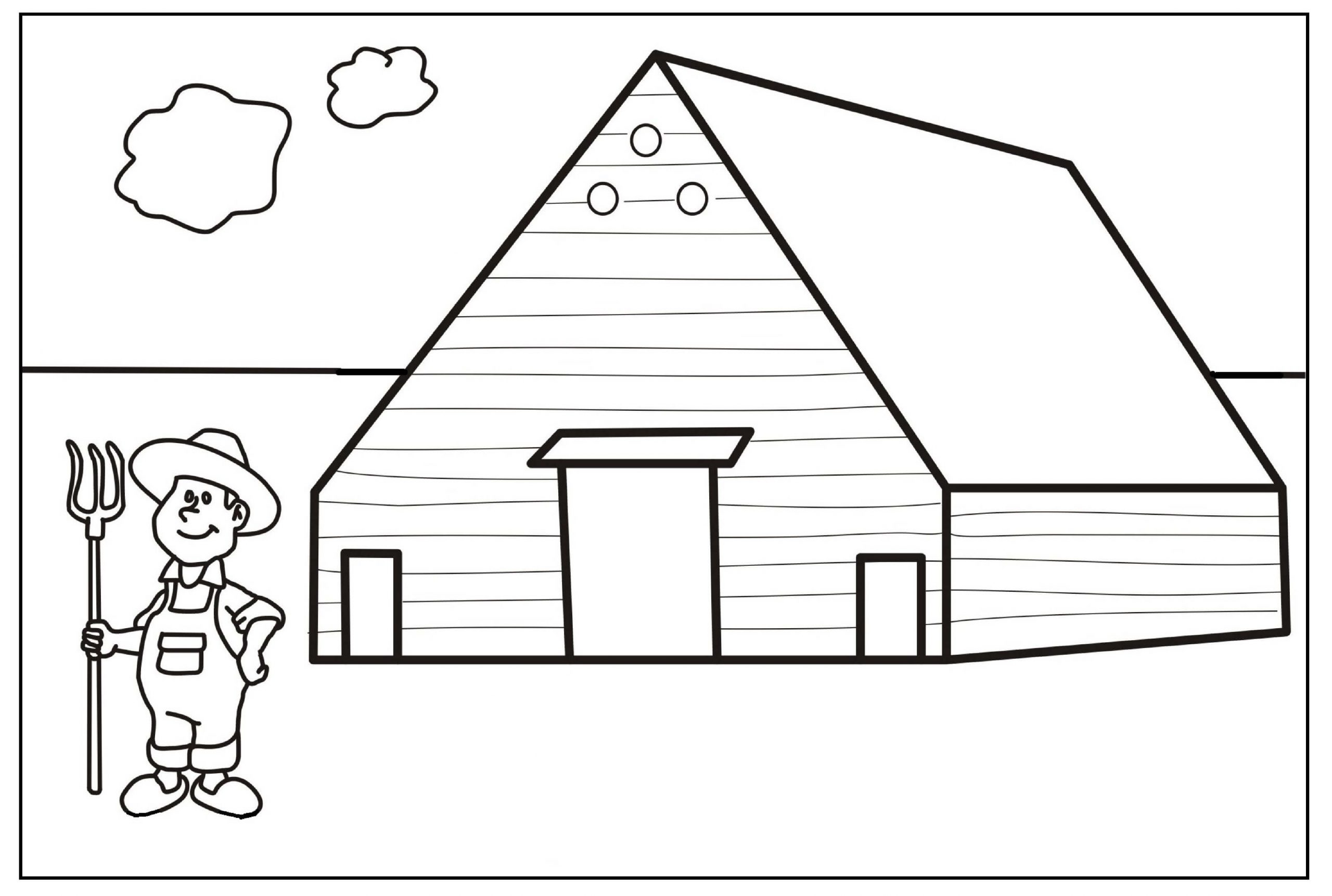 Farmer and House in a Farm Coloring Page