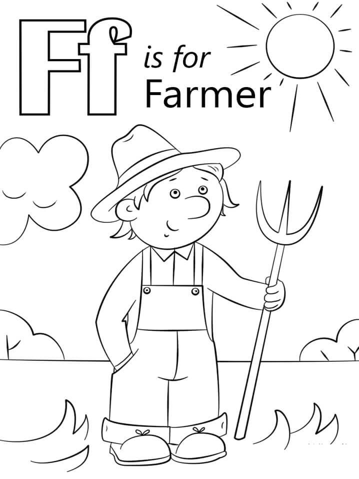 Farmer Letter F Coloring Page