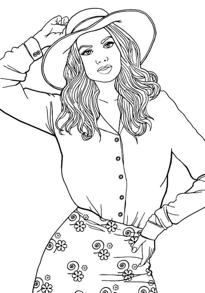 Fashion Girl with Hat Cool Coloring Page