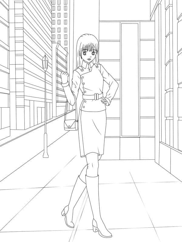 Fashionable Anime Girl For Kids Coloring Page
