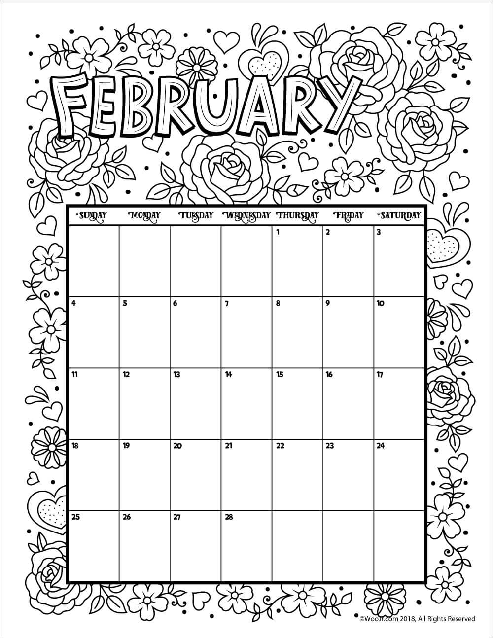February Coloring Calendar