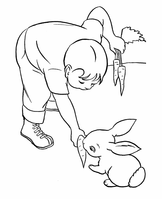 Feeding Rabbit Carrots Coloring Page