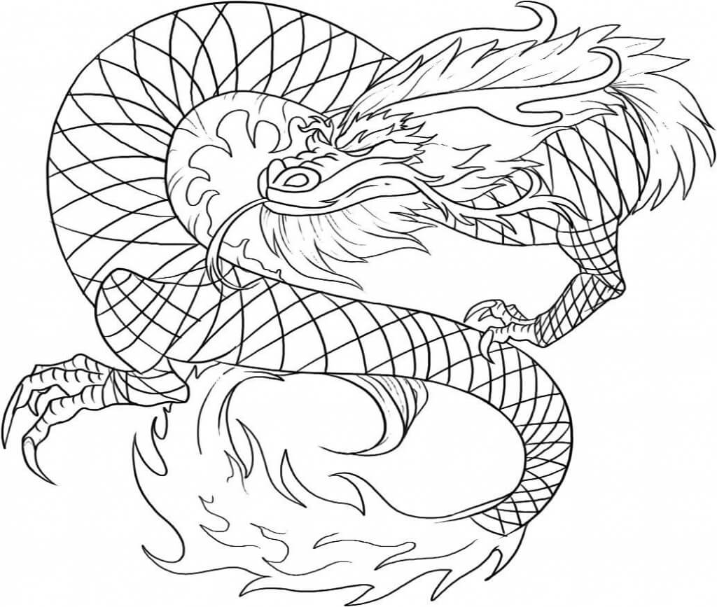 Fire Chinese Dragon Coloring Page