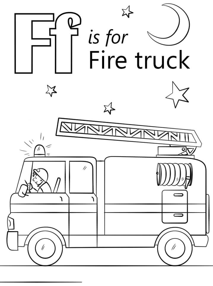Fire Truck Letter F Coloring Page