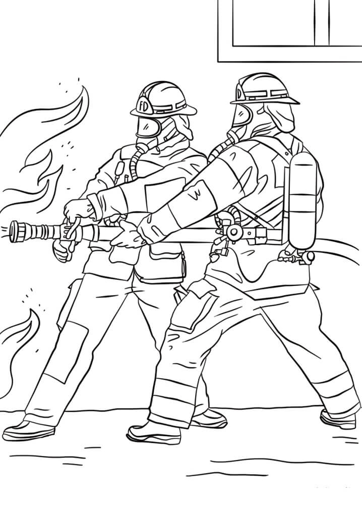 Firefighters Spraying Water Coloring Page