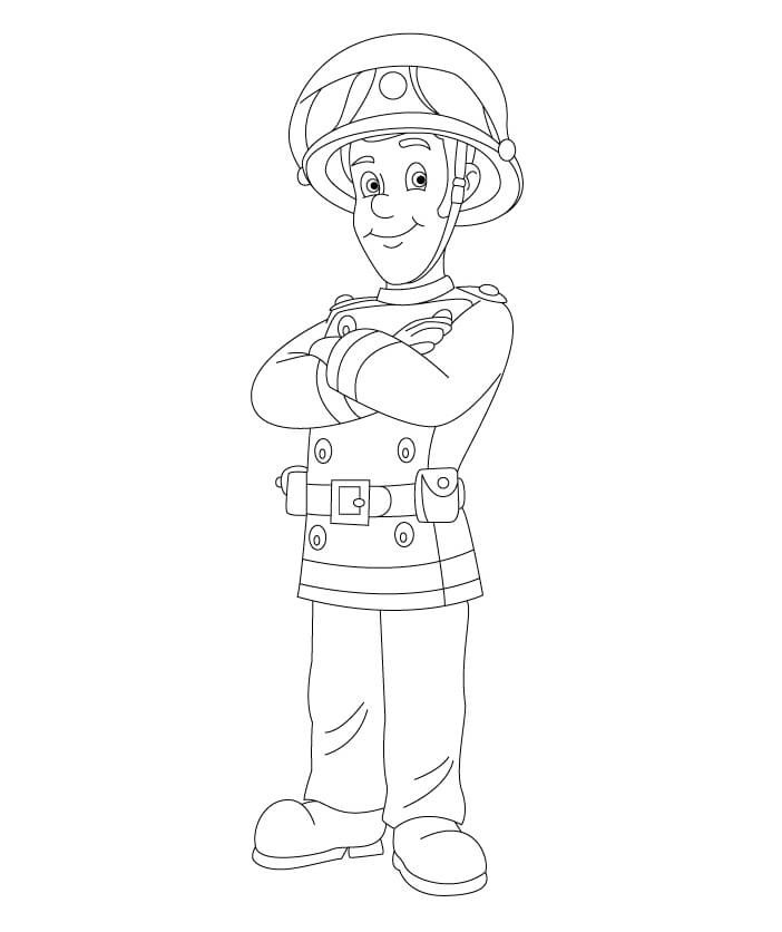 Fireman Sam is Waiting Confidently Coloring Page