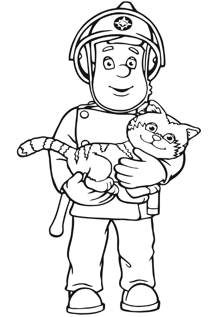Fireman Sam Save A Cat Coloring Page