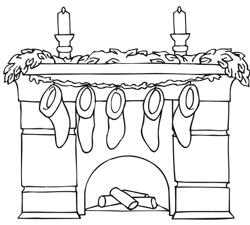 Fireplace and Stocking Coloring Page
