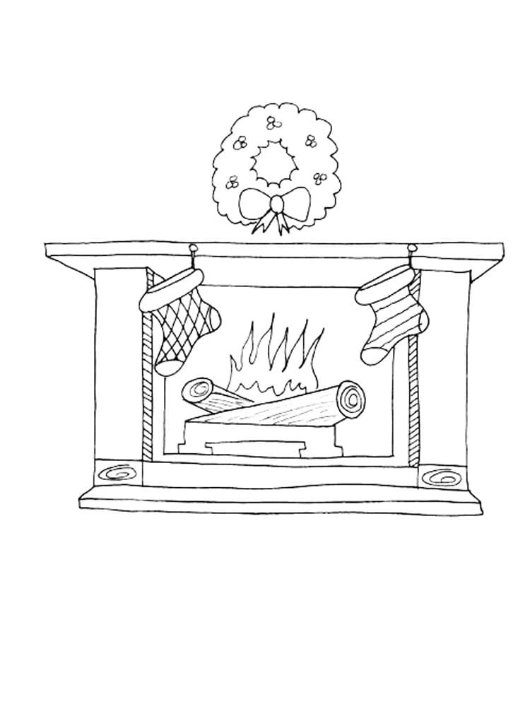 Fireplace and Wreath Coloring Page