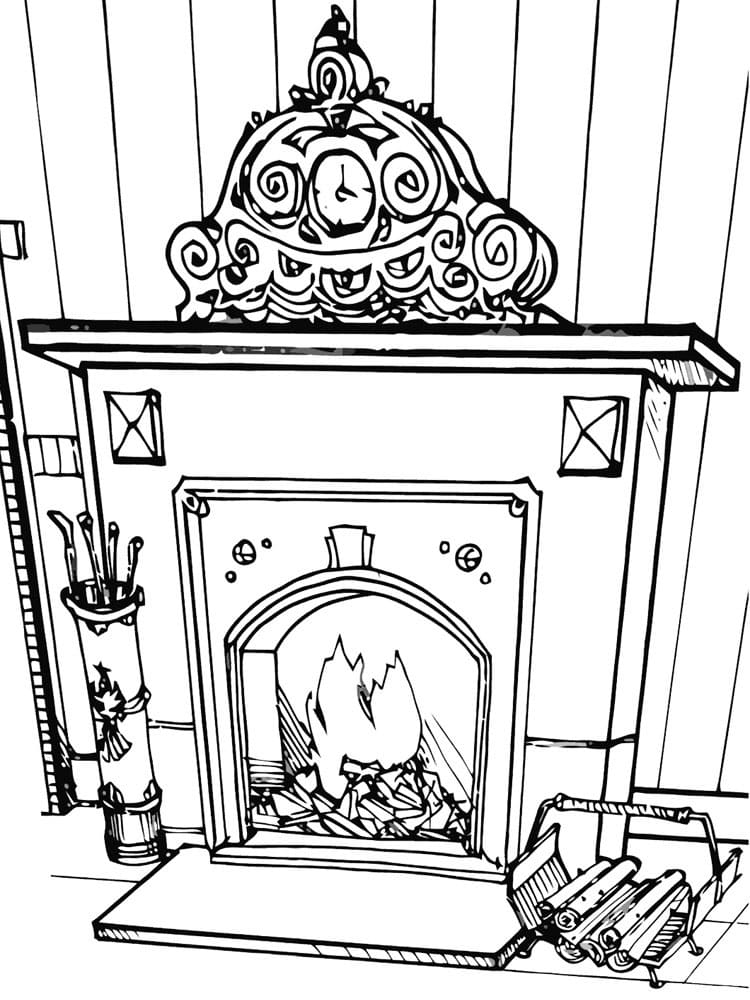 Fireplace Free Coloring Page
