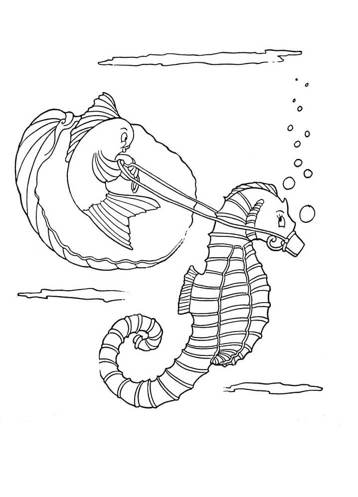 Fish and Seahorse Coloring Page