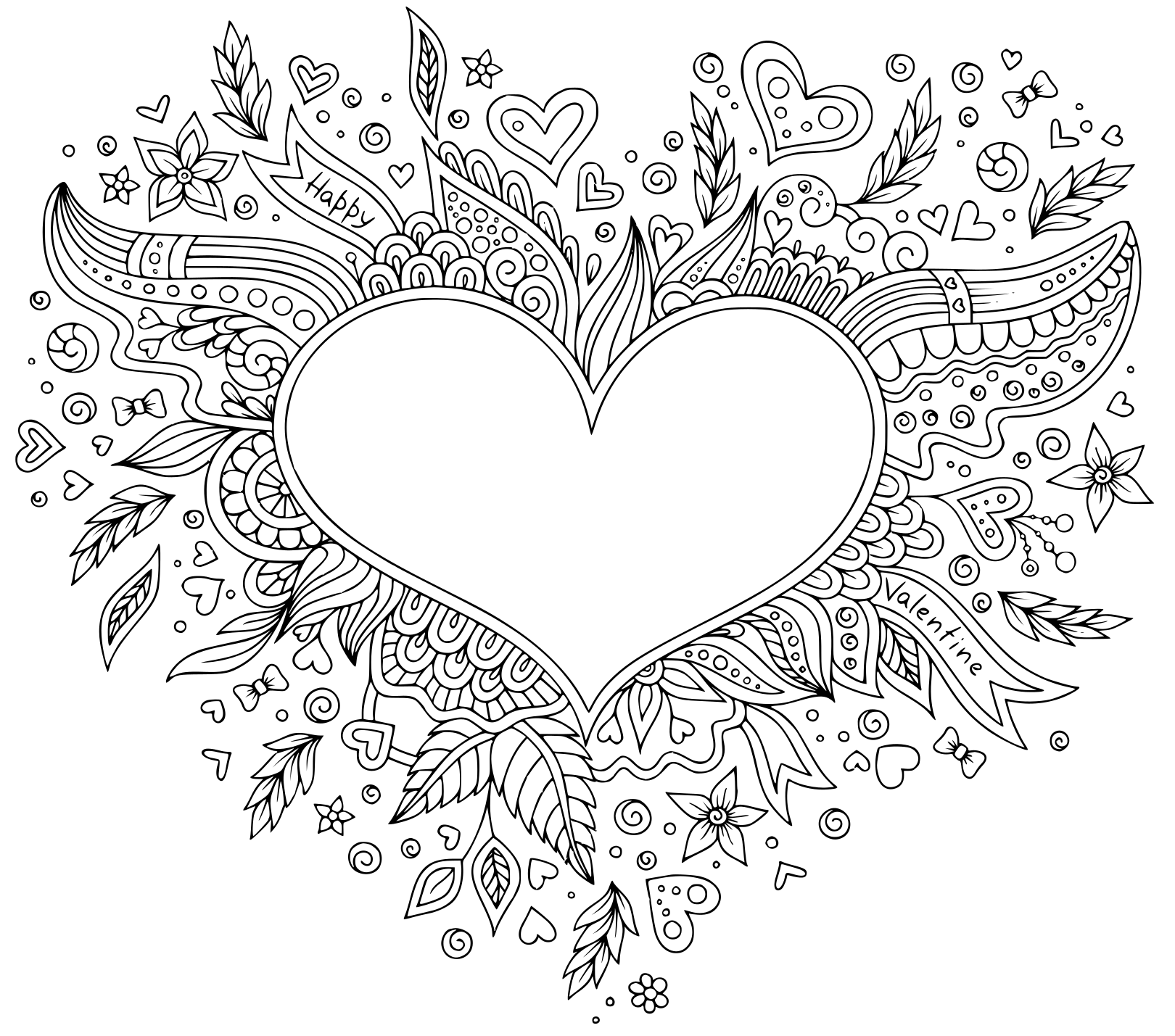 Flower Heart St Valentines Day Greeting Card Hand Made Coloring Page