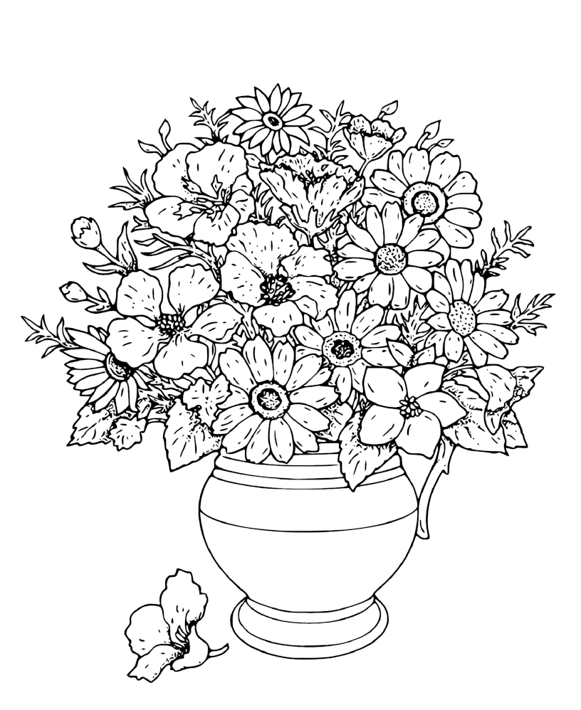 Flower In Vase Natural Coloring Page