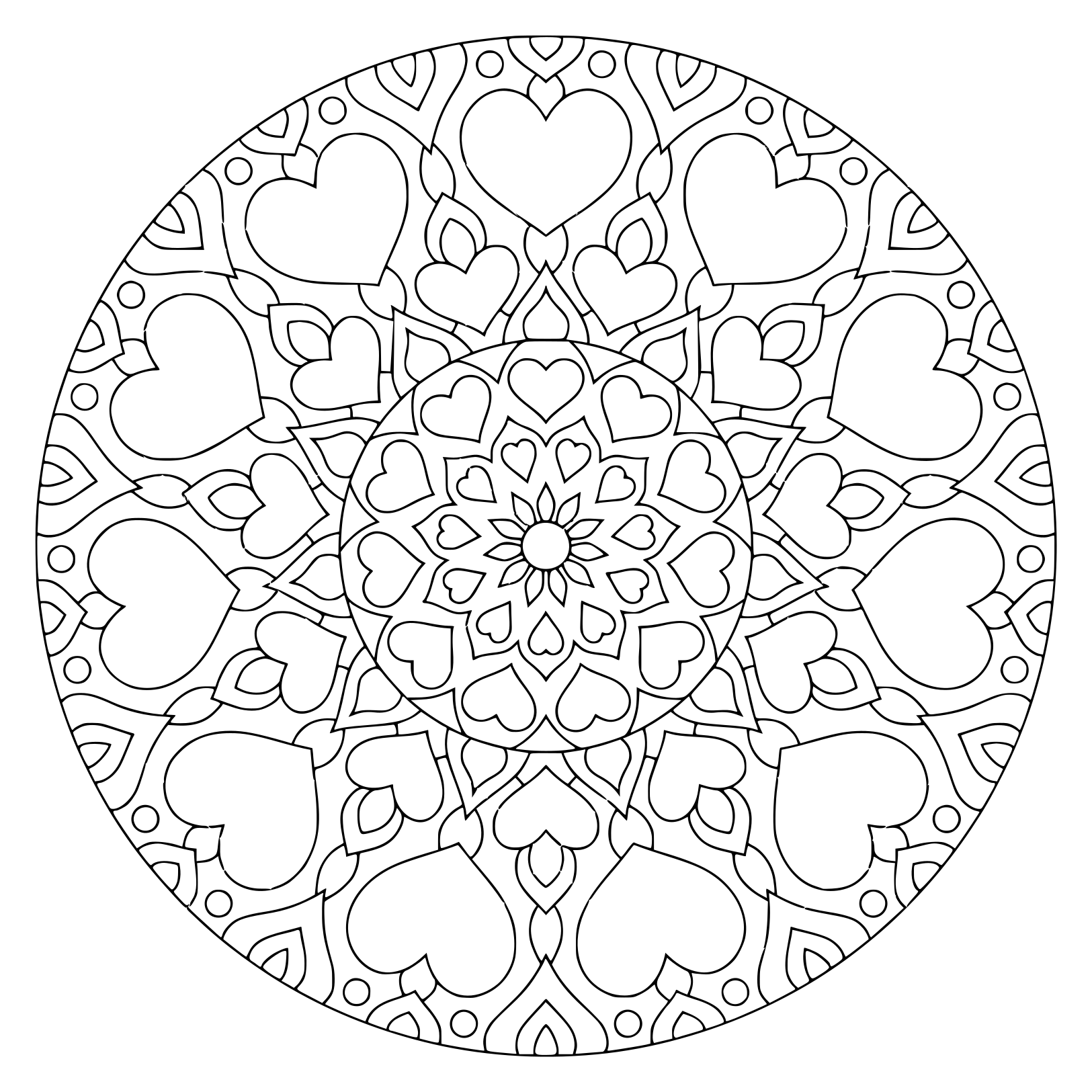 Flower Mandala With Hearts For Valentine S Day Coloring Page