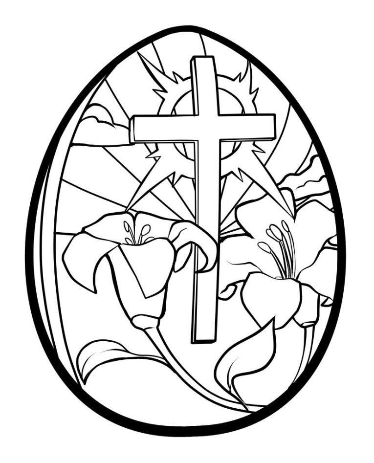 Flowers and Cross – Religious Easters Coloring Page