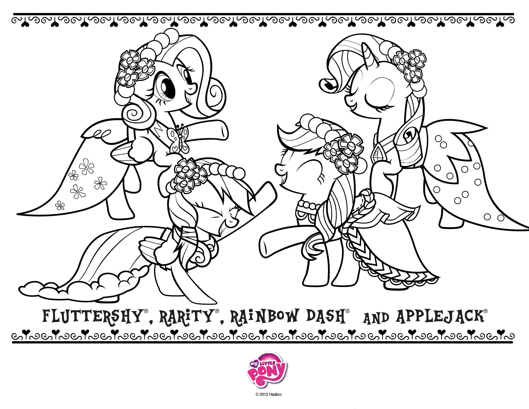 Fluttershy Rarity Rainboy Dash Applejack Coloring Page