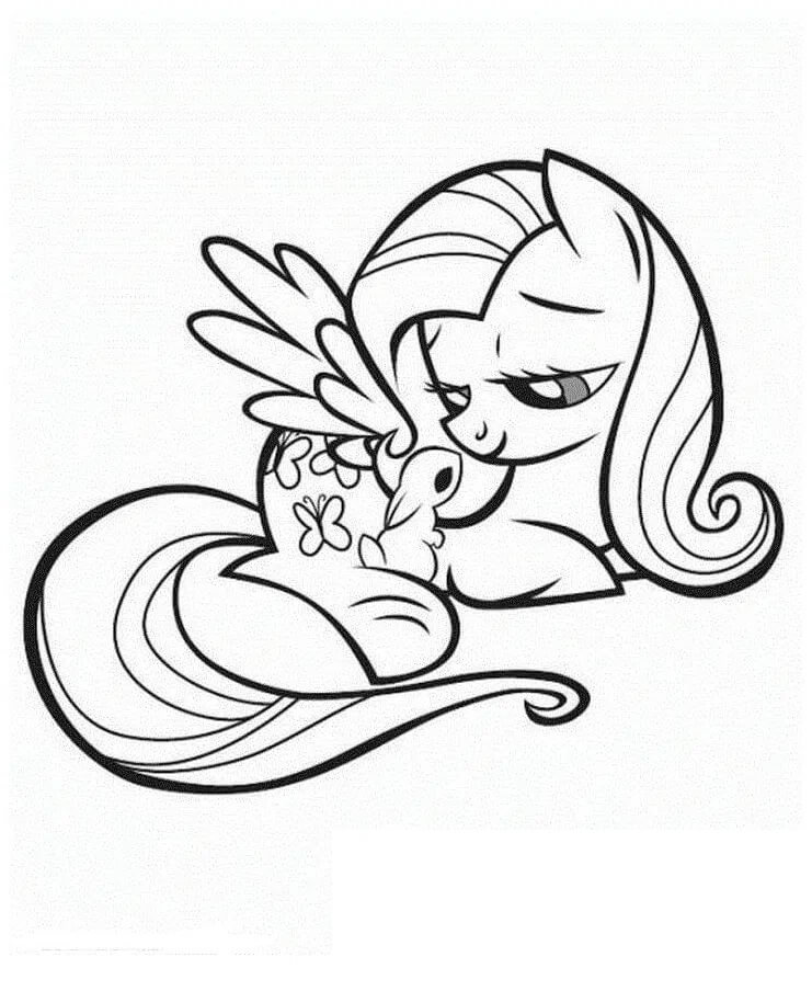 Fluttershy with a Rabbit Coloring Page