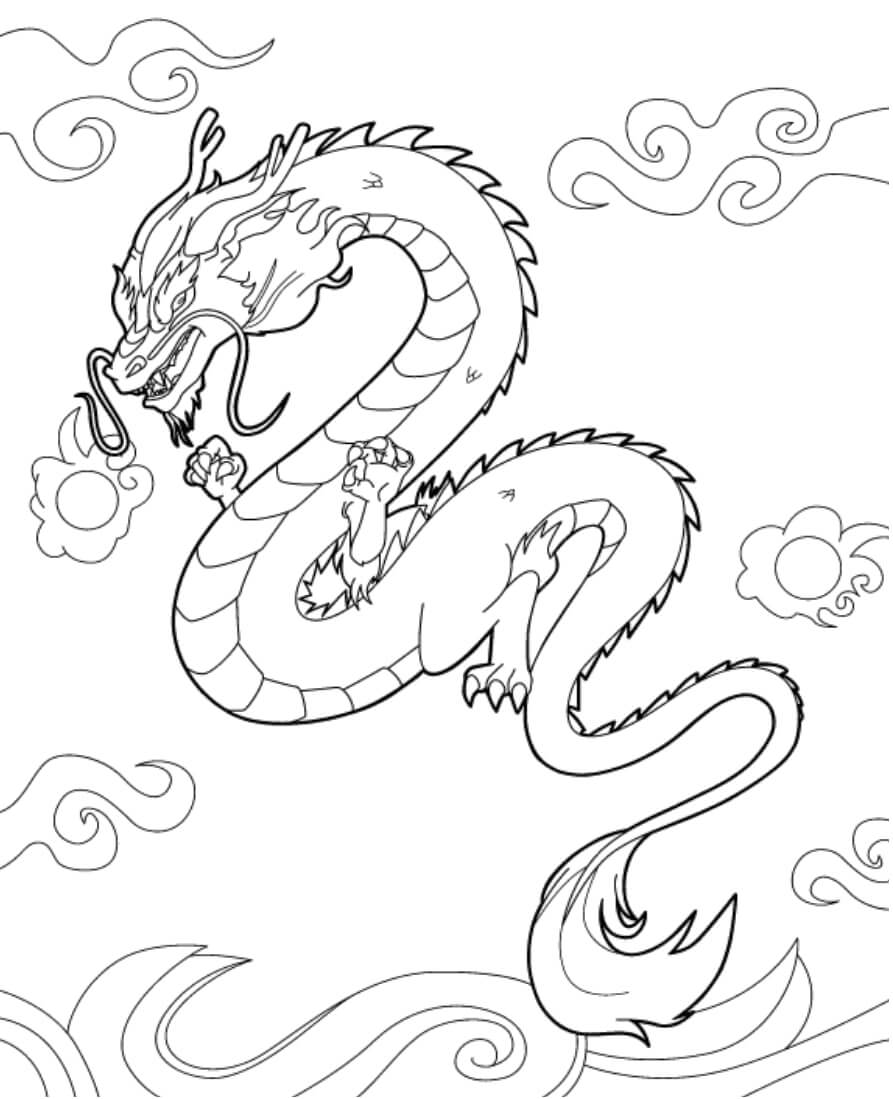 Fly Chinese Dragon Coloring Page