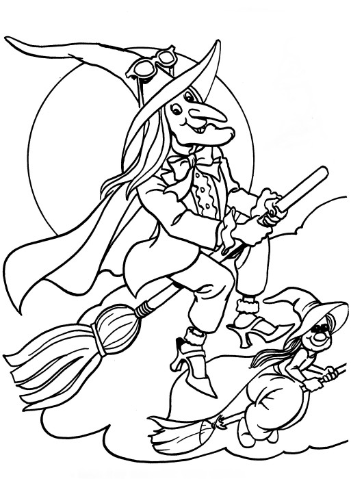 Flying Witches Halloween Printable Free Coloring Page