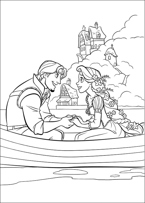 Flynn And Rapunzel On Boat Coloring Page