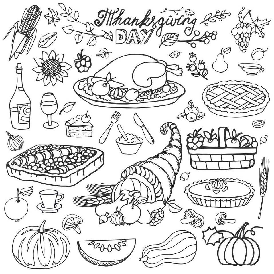 Foods for Thanksgiving Coloring Page