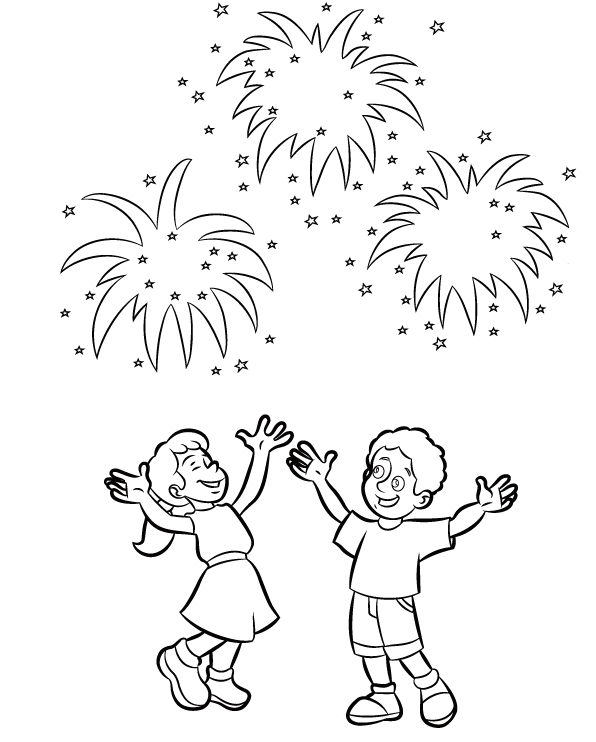For Kids New Year Fireworks Coloring Page