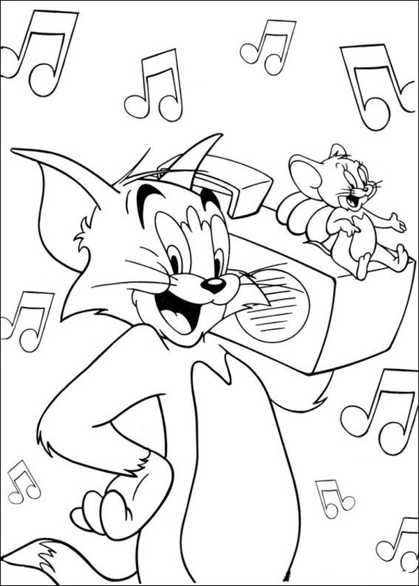For Kids Tom And Jerry Listening Music5a87 Coloring Page