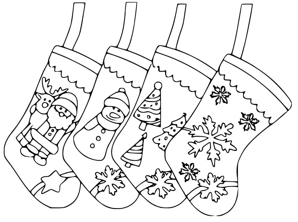 Four Christmas Stocking Coloring Page