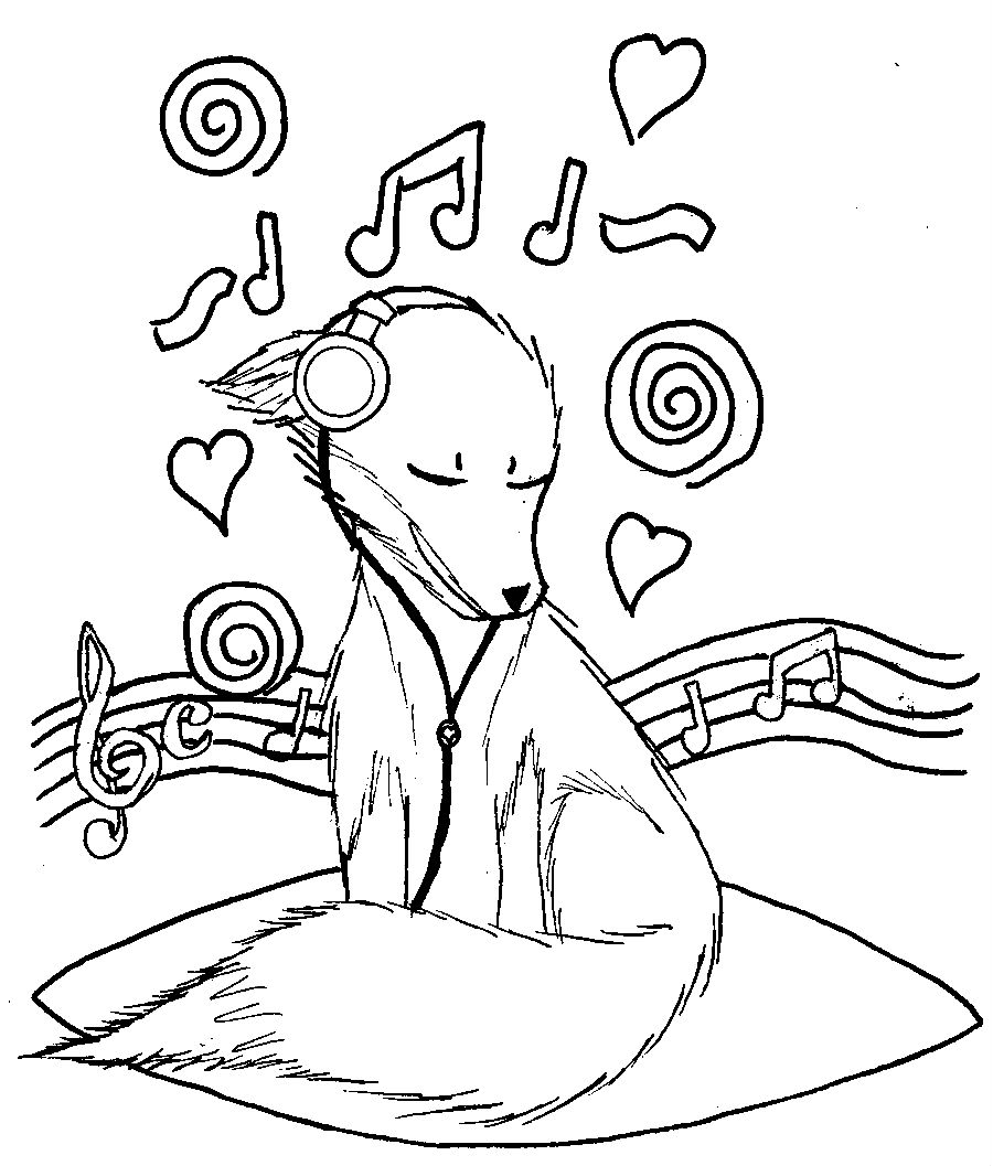 Fox Listening To Music Coloring Page