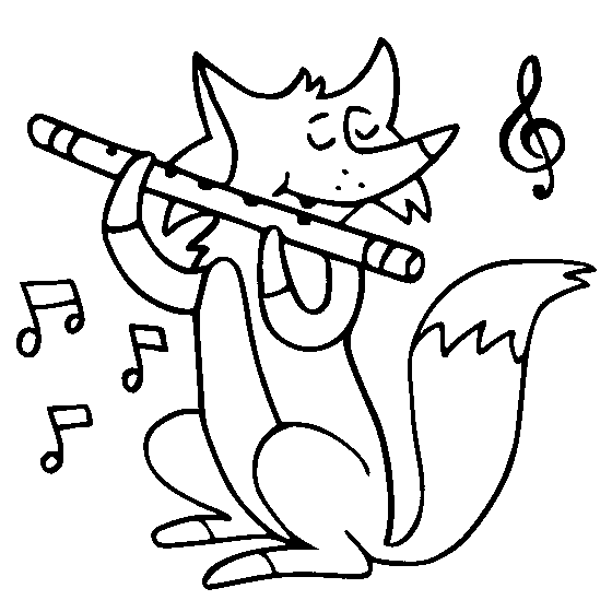 Fox With Flute Coloring Page