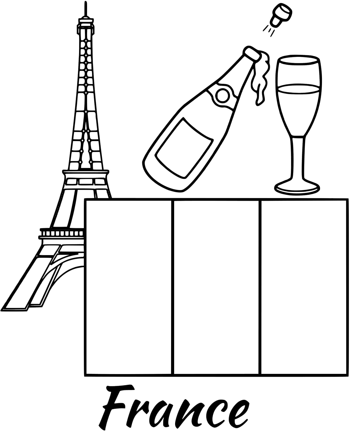 France Flag Eiffel Tower Coloring Page