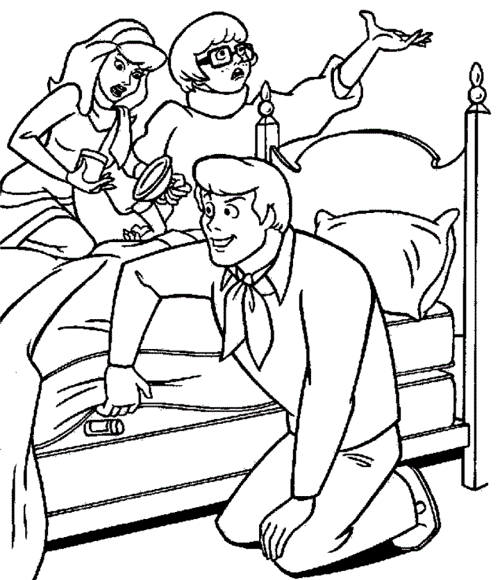 Fred Found Something Undet The Bed Scooby Doo Coloring Page