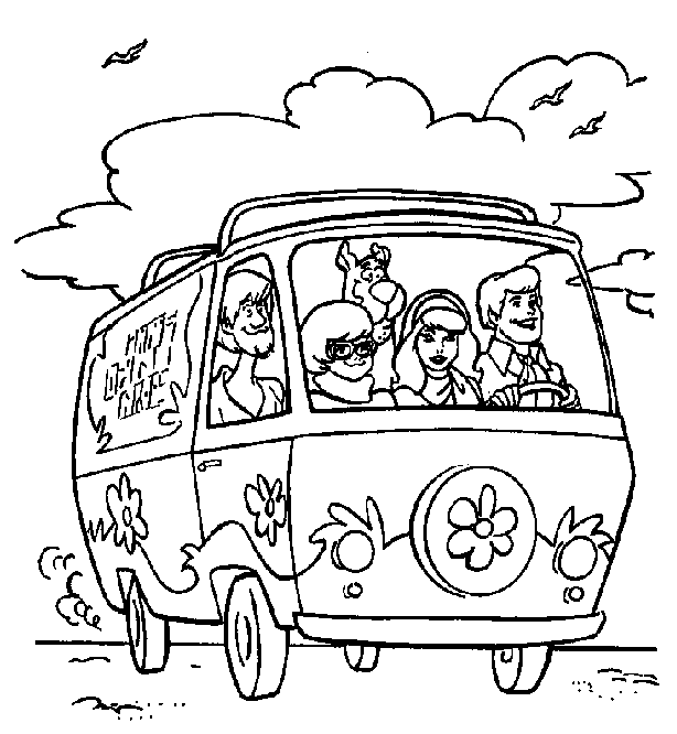 Freds Driving Mystery Machine Scooby Doo Coloring Page