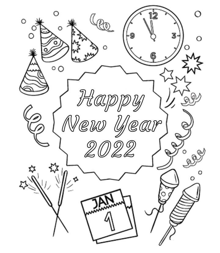Free 2022 New Year Coloring Page