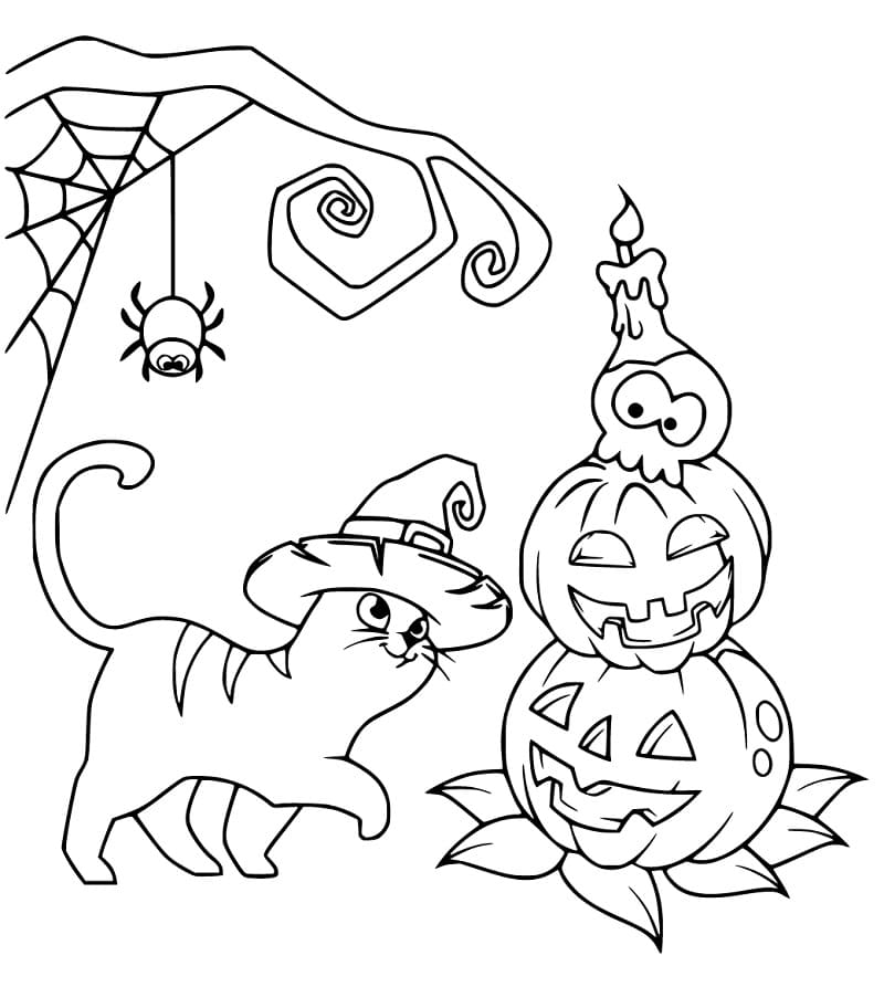 Free Hallween Cat Coloring Page