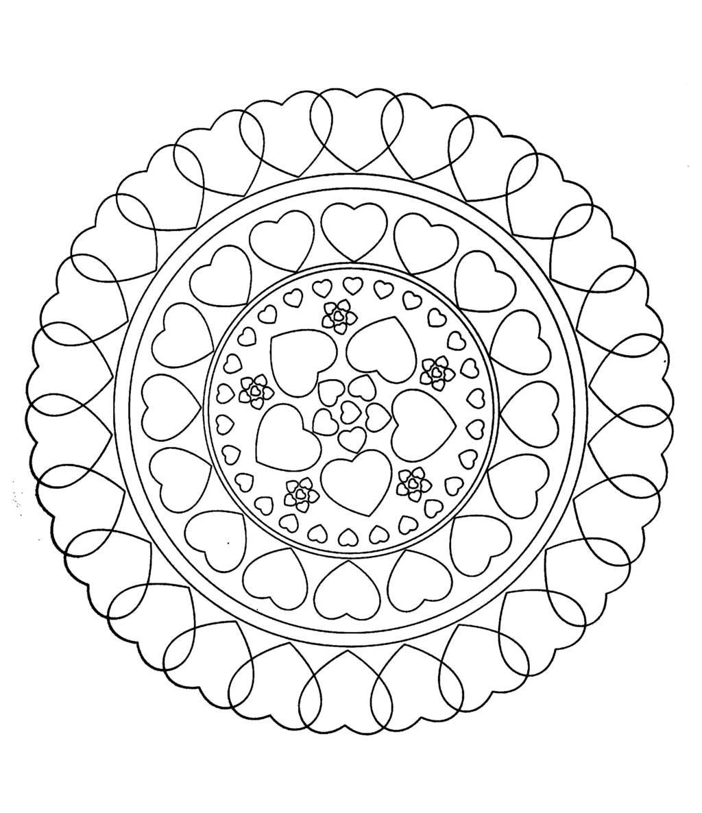 Free Mandala To Color Hearts Love Coloring Page
