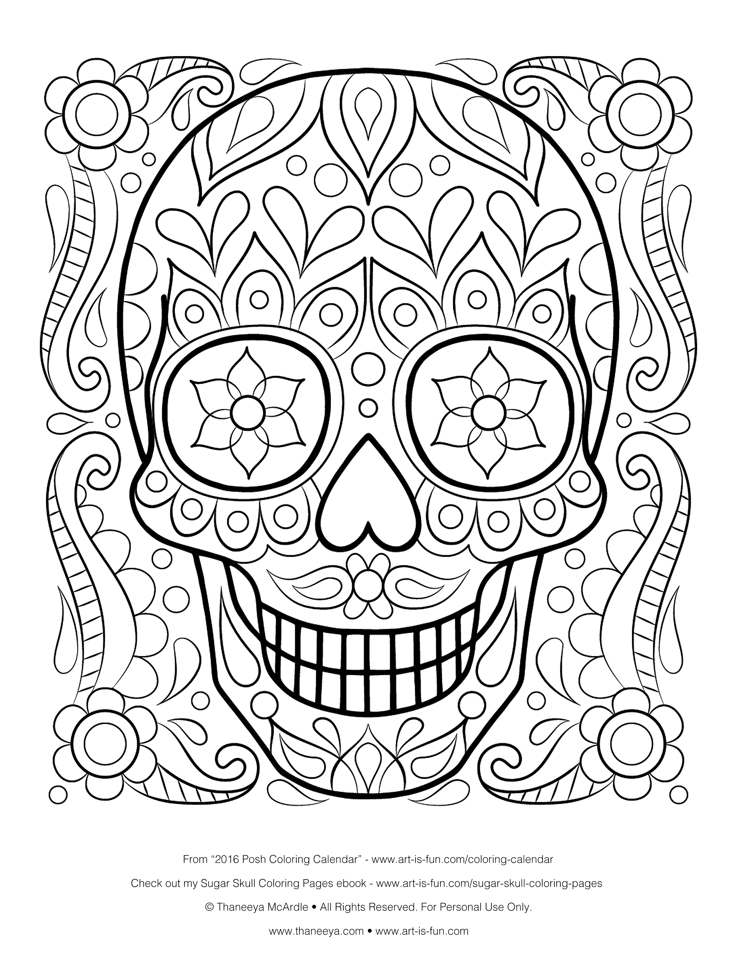 Free Sugar Skull By Thaneeya Calavera Coloring Page