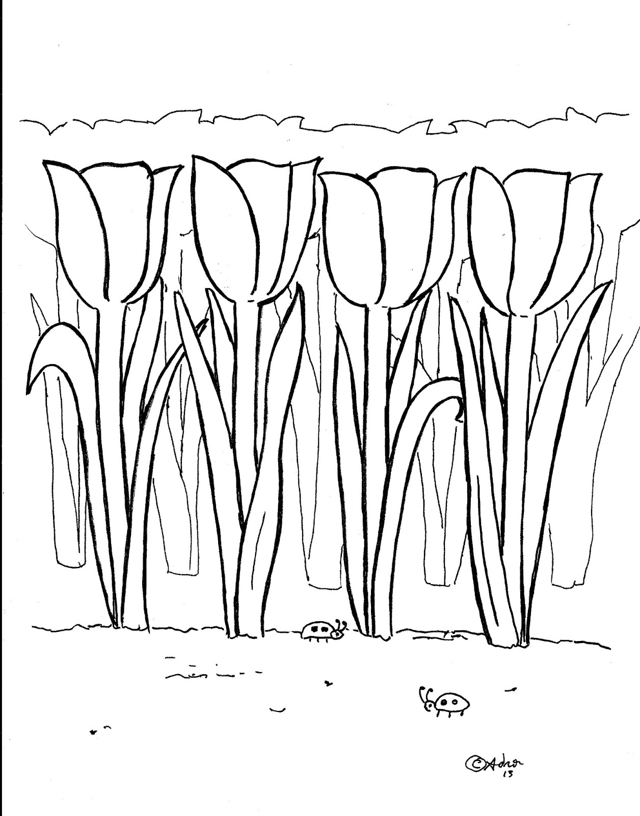 Free Tulips Coloring Page