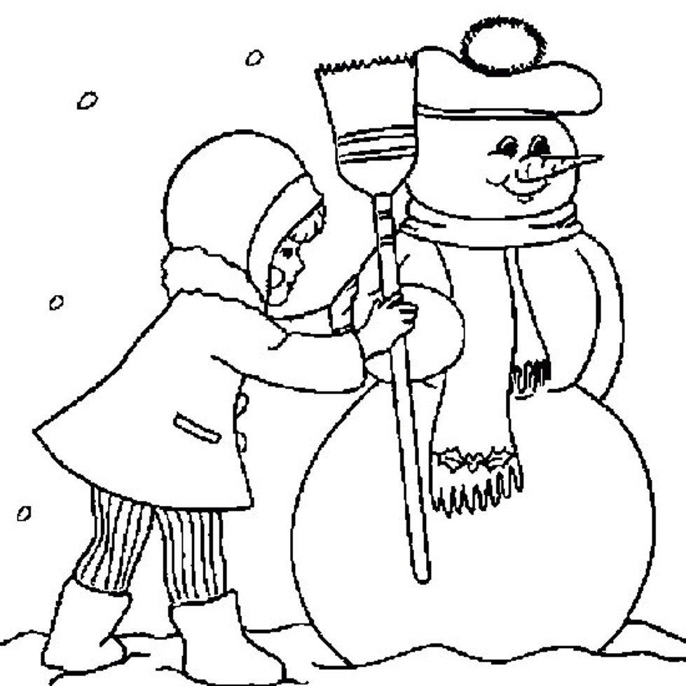 Winter Making A Snowman Coloring Page