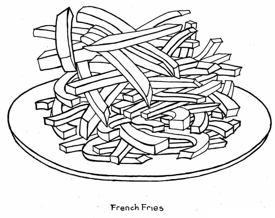French Fries on Plate 1 Coloring Page