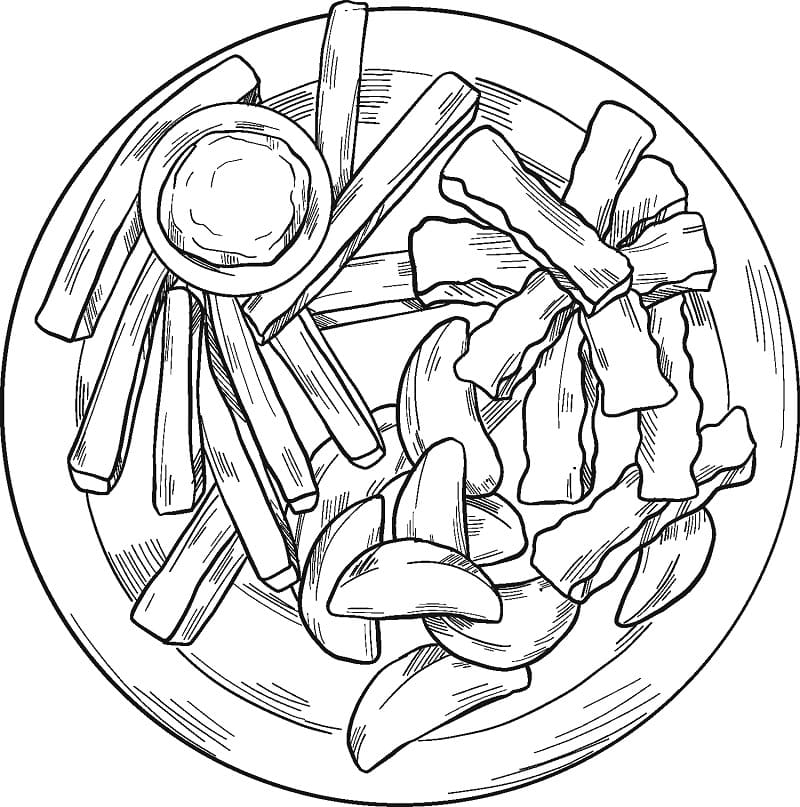 French Fries on Plate Coloring Page