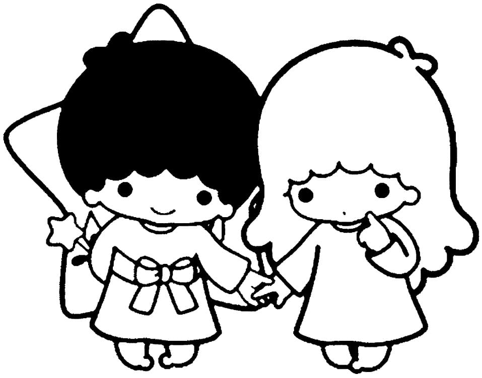 Friendly Little Twin Stars Coloring Page